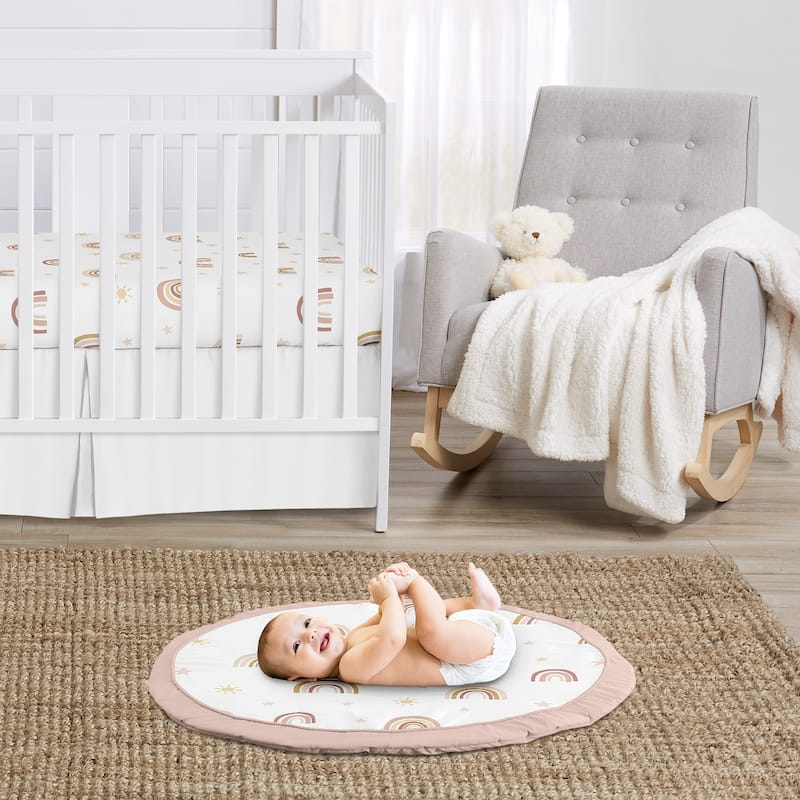 Boho Rainbow Girl Baby Tummy Time Playmat - Blush Pink Dusty Rose Gold Yellow Mauve Taupe Beige Tan Bohemian Stars Sun Celestial