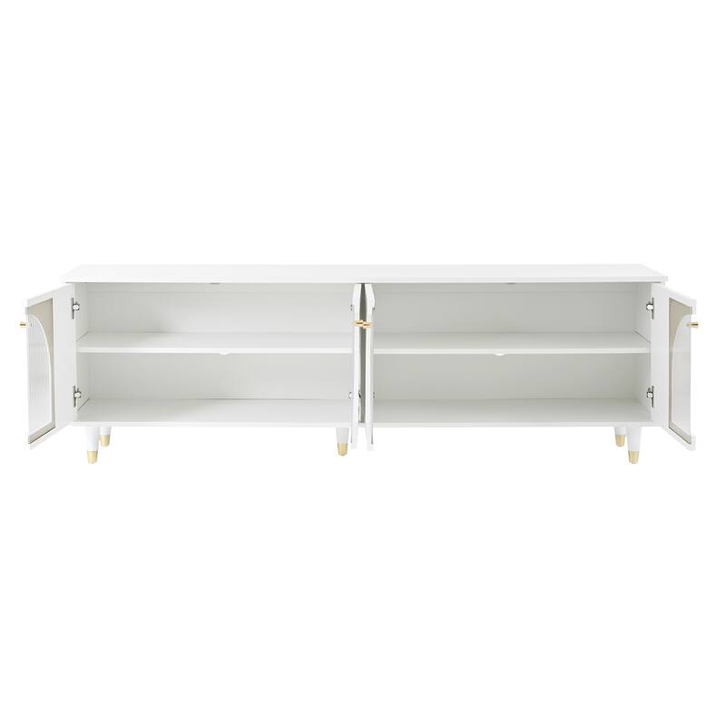 Stylish Media Console TV Stand with Adjustable Shelves, Gold Handles & Arch Fluted Glass, Fits TVs Up to 78''