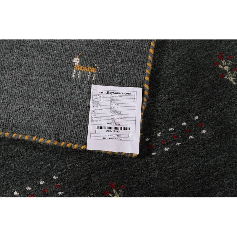 Dark Green Gabbeh Indian Accent Rug Handmade Tribal Wool Carpet - 2'11" x 4'10"