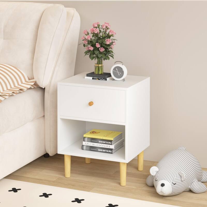 Wooden Nightstand With One Drawer One Shelf