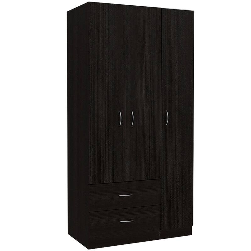 Austral 3 Door Armoire with Drawers, Shelves, and Hanging Rod - Black
