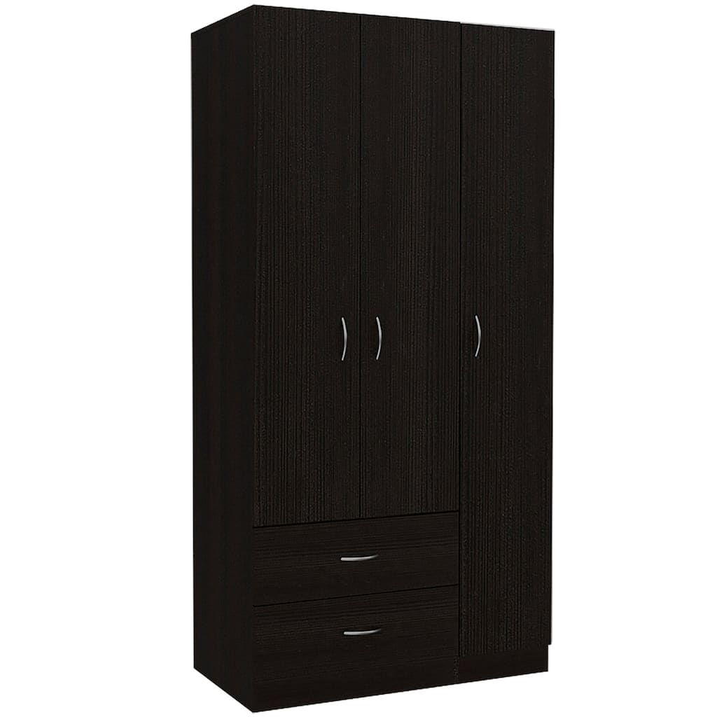 Austral 3 Door Armoire with Drawers, Shelves, and Hanging Rod