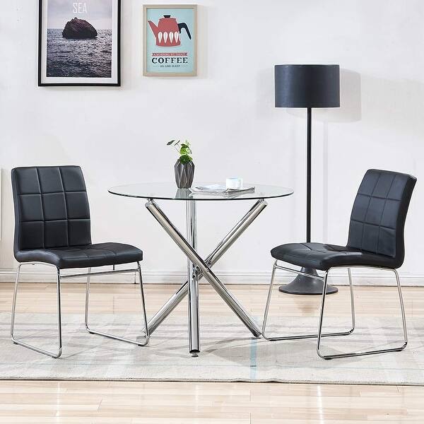 slide 2 of 5, SICOTAS 3 Pieces Dining Set Modern Dining Table and Chairs(BLACK) Black