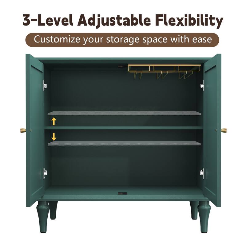 31" Mid-Century 2-Door Cabinet with Removable Tall Wine Glass Rack