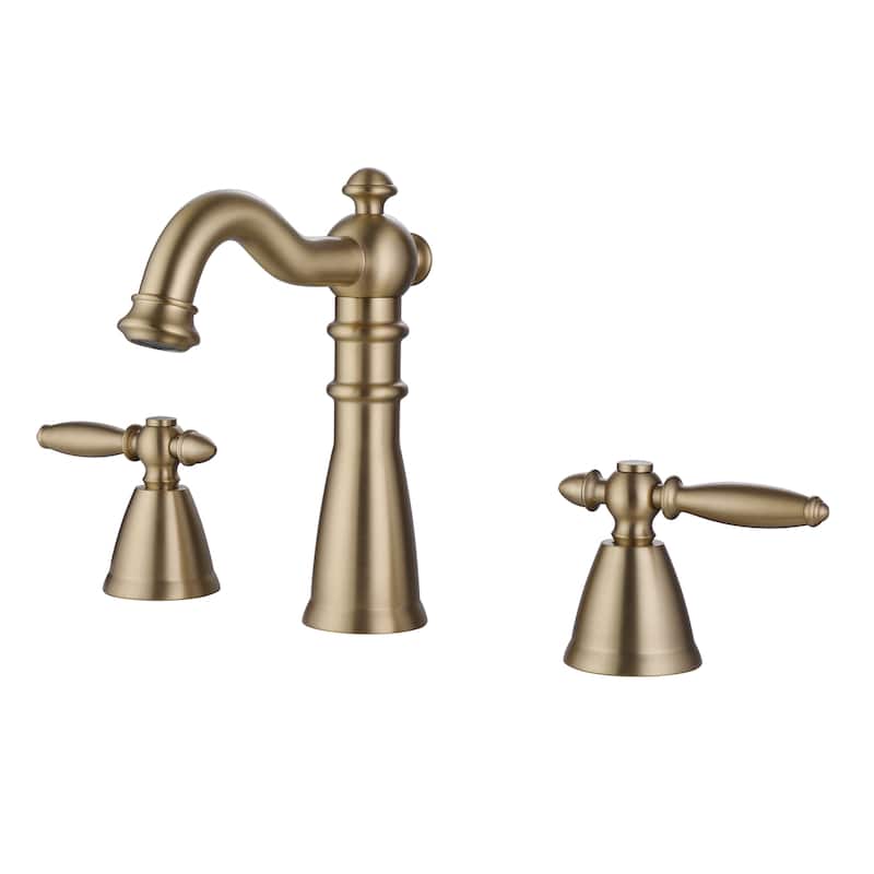 8.2"H Antique Solid Brass Widespread 2-handle Bathroom Sink Faucet - Brushed Gold