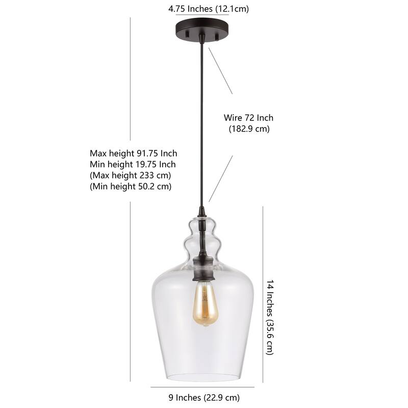 SAFAVIEH Lighting Reka Glass Led Adjustable Pendant - 9" W x 9" L x 17-89" H - 9Wx9Dx89H