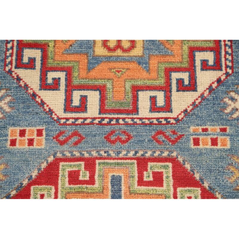 Light Blue Kazak Accent Rug Handmade Wool Carpet - 2'7" x 4'3"