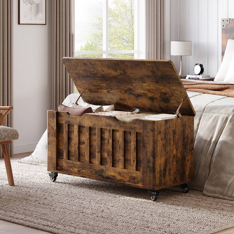 39.4'' Wooden Storage Bench With 2 Safety Hinges