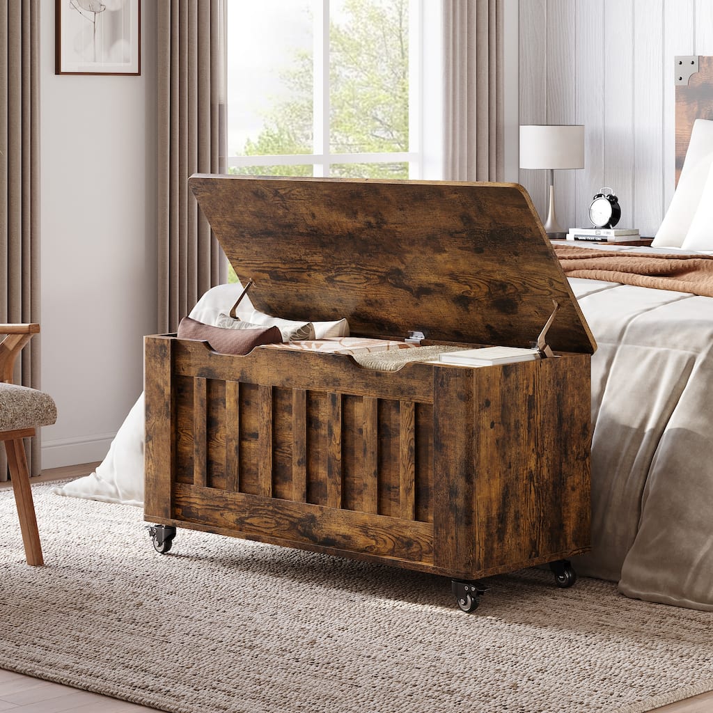 39.4'' Wooden Storage Bench With 2 Safety Hinges