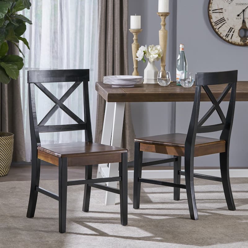 Christopher Knight Home Roshan Farmhouse Acacia Dining Chairs (Set of 2) - Black + Walnut