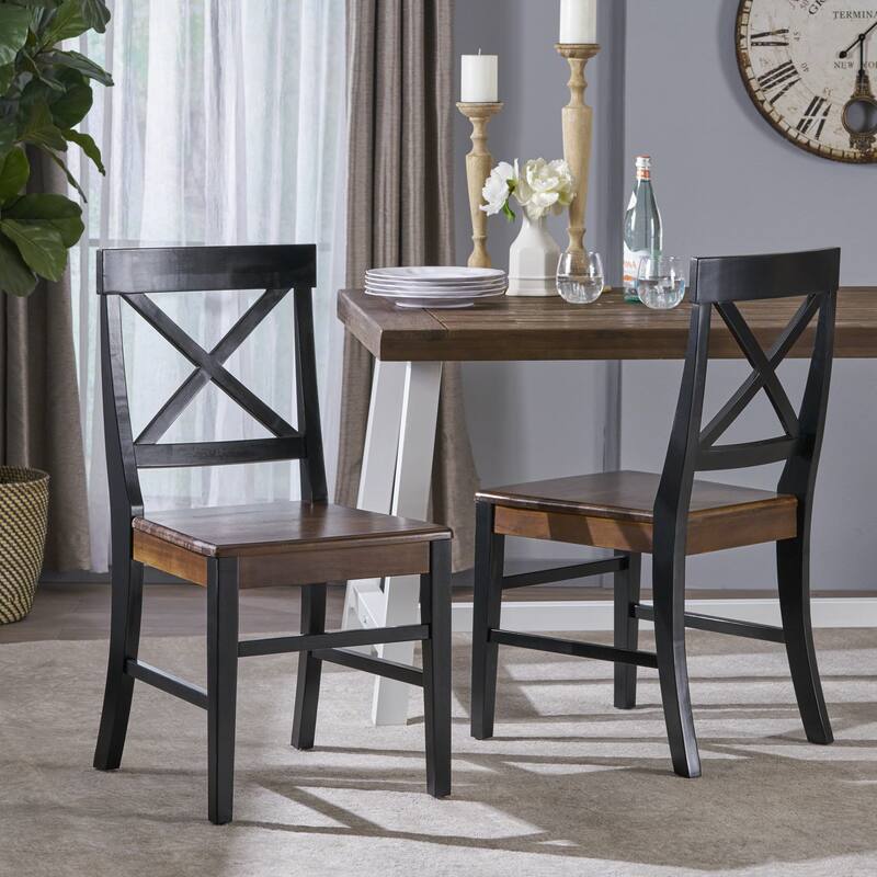 Roshan Farmhouse Acacia Wood Dining Chairs, for Dining Room,Kitchen - Black+Walnut