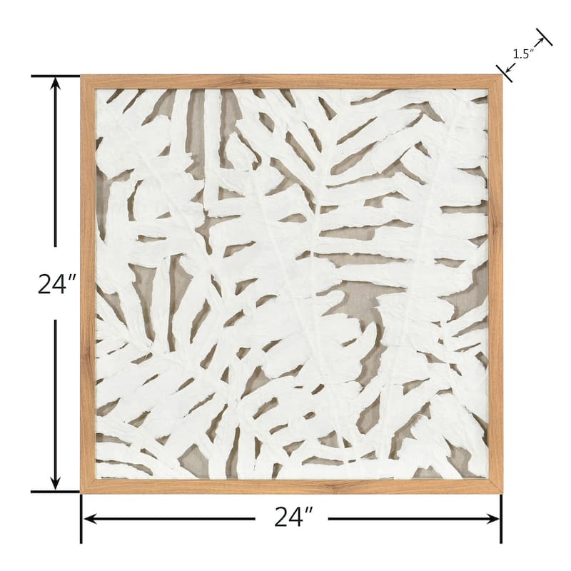 Palm Leaf Shadow Box II - Textured Rice Paper Wall Art - Natural Wood Frame