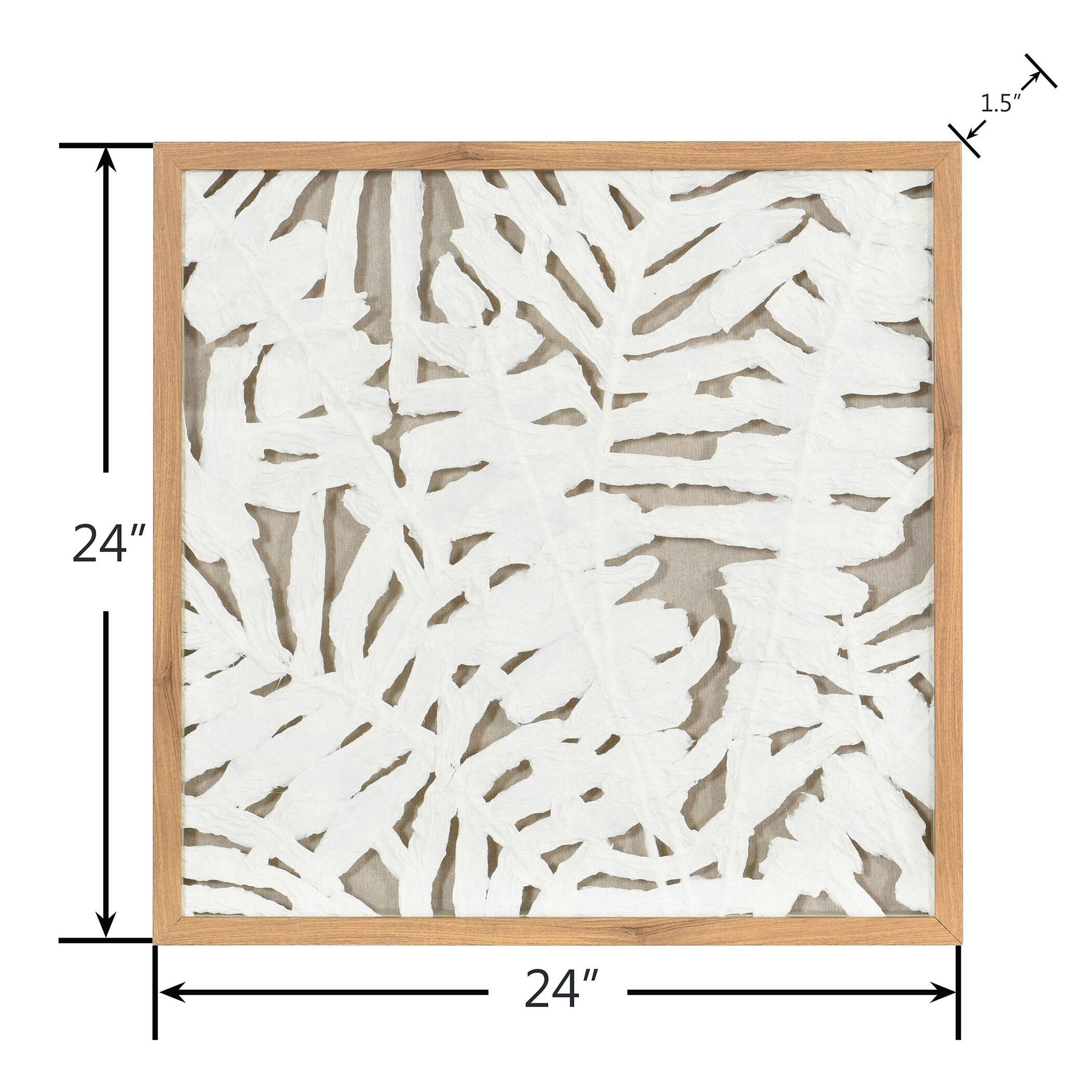 Palm Leaf Shadow Box II Textured Rice Paper Wall Art Natural Wood