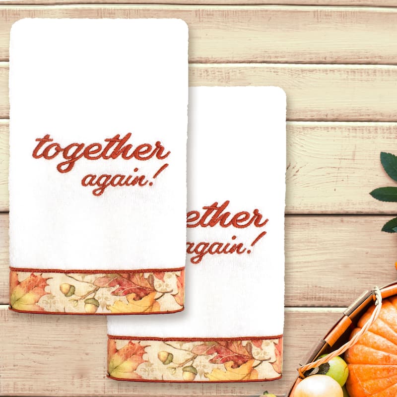 Authentic Hotel and Spa Thanksgiving Together Again - Embroidered Luxury 100% Turkish Cotton Hand Towels (Set of 2)