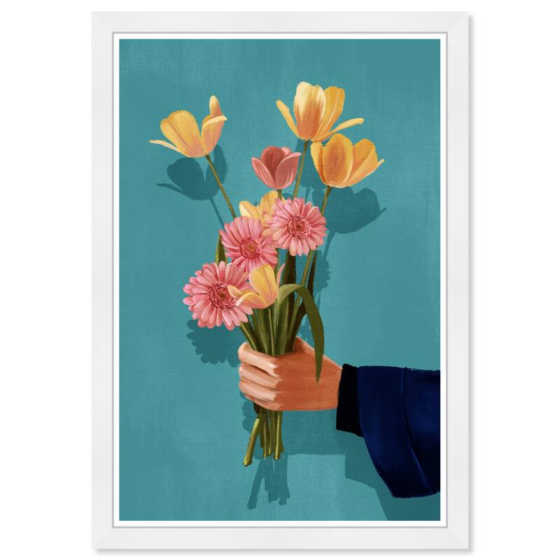 Wynwood Studio Prints Floral and Botanical Spring Bouquet Blue and Turquoise Rustic Wall Art Canvas Print