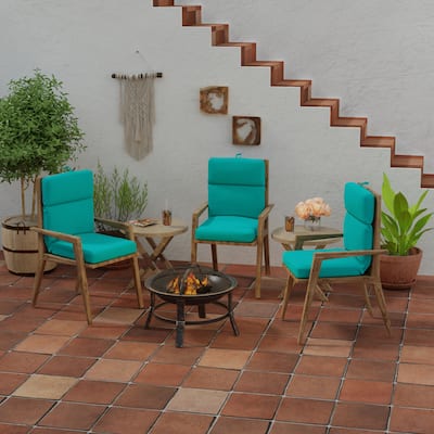 Sunbrella 22" x 44" Turquoise Solid Outdoor Chair Cushion with Ties and Loop - 44'' L x 22'' W x 4'' H