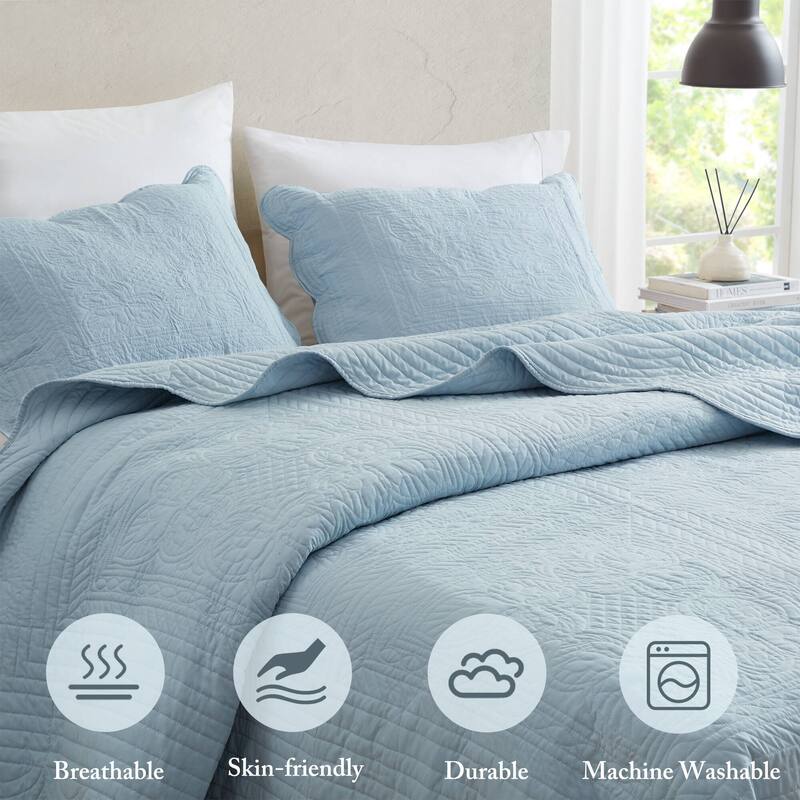 Madison Park Marino 3 Piece Reversible Scalloped Edge Quilt Set