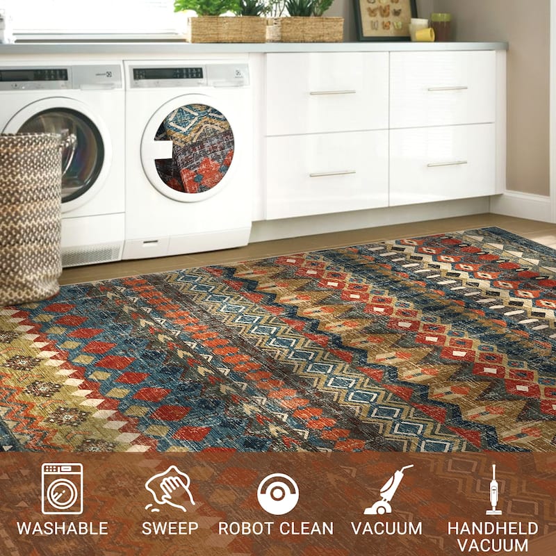 Garvee Boho Geo Low Pile Foldable Area Rug