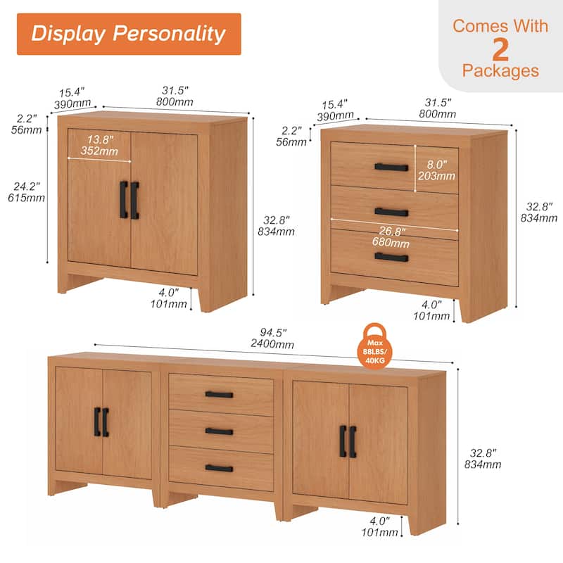 WAMPAT Buffet Cabinet with Drawers & Doors