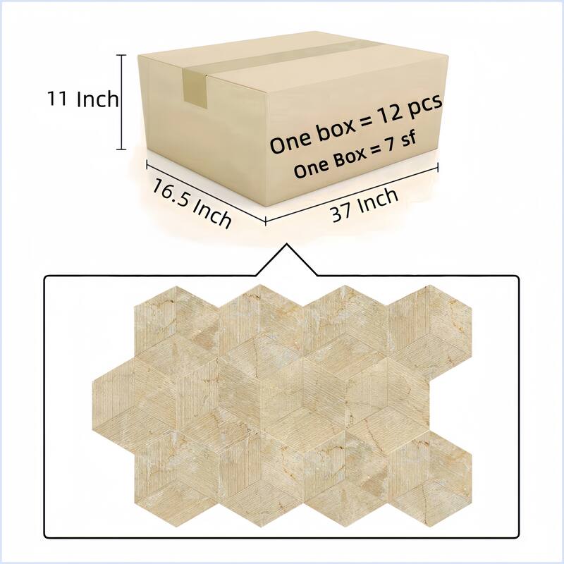 Hexagon Gold Beige 3D Fluted Marble Wall Tile - Textured Natural Stone, 12-Piece Box