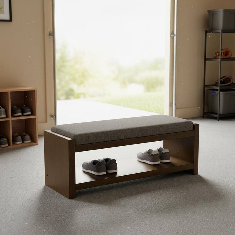 Homy Casa 47" / 40" Accent Bench with Storage, Padded Seating & Lower Shelf Shoe Rack - Granite