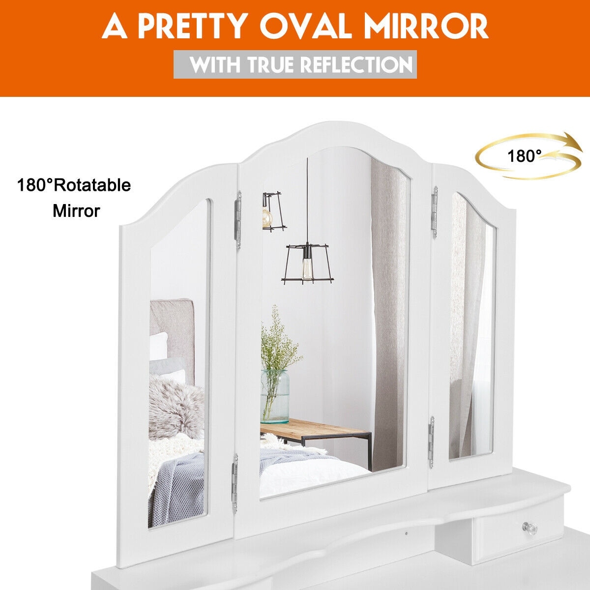 Shop Gymax Bedroom Tri Folding Mirror Vanity Makeup Table Stool