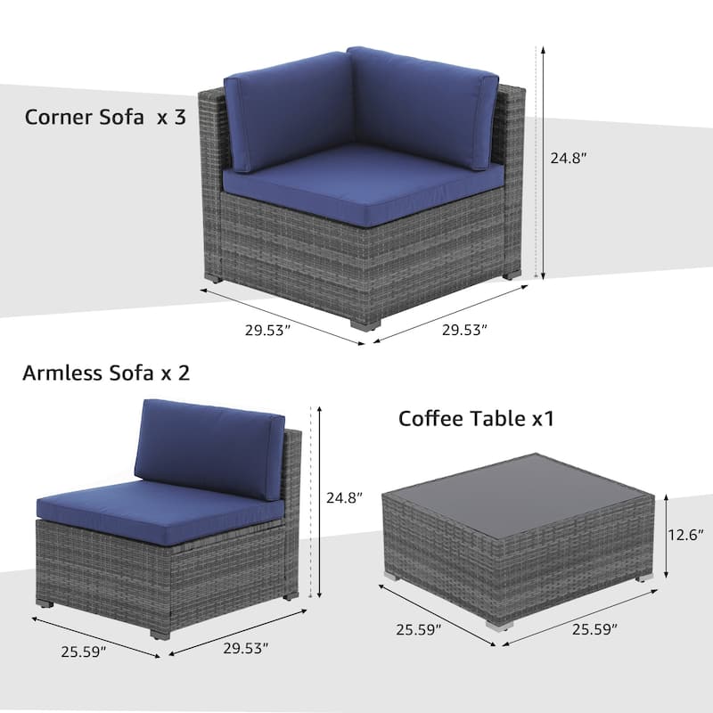 6-Piece Outdoor Wicker Sectional Sofa Set with Cushions