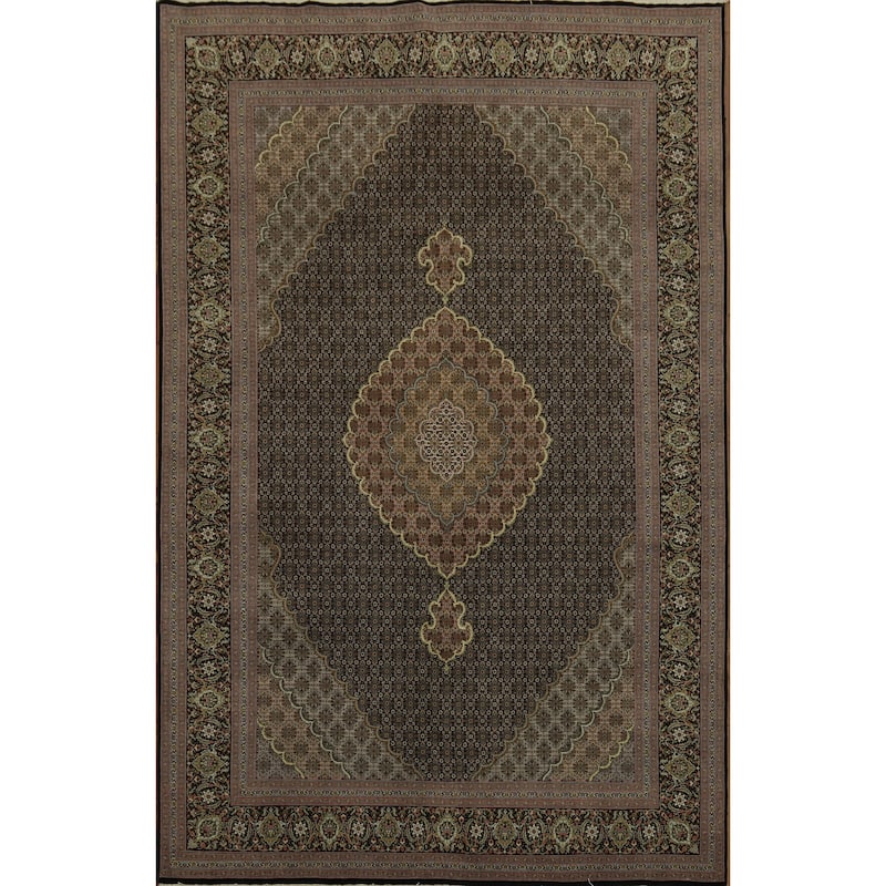 Hand Knotted Oriental 100% Wool Carpet Traditional Geometric Black Tabriz-Mahi Area Rug - 10' 2'' X 6' 7''