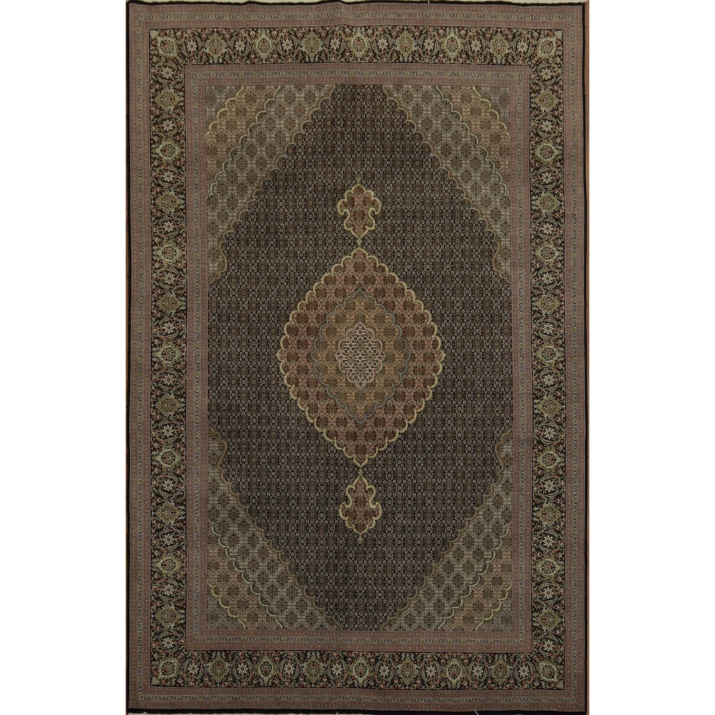 Hand Knotted Oriental 100% Wool Carpet Traditional Geometric Black Tabriz-Mahi Area Rug - 10' 2'' X 6' 7''