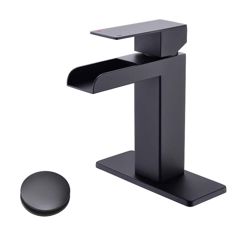 PROOX Bathroom Waterfall Faucet Single Handle with Drain Assembly - Matte Black