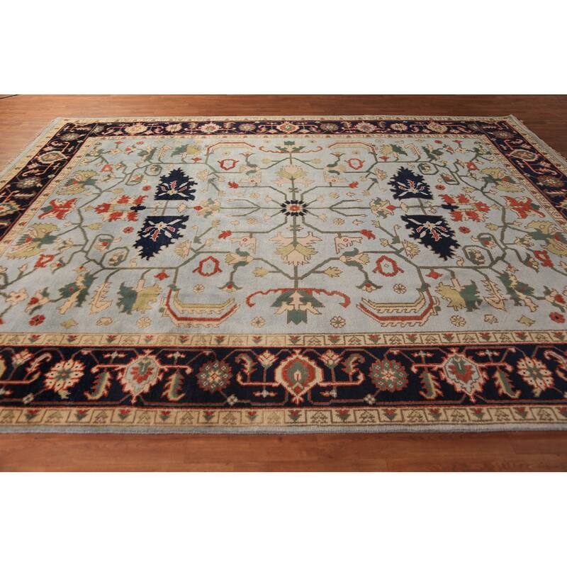 Light Blue Oushak Indian Area Rug Handmade Wool Carpet - 9'0"x 11'8"