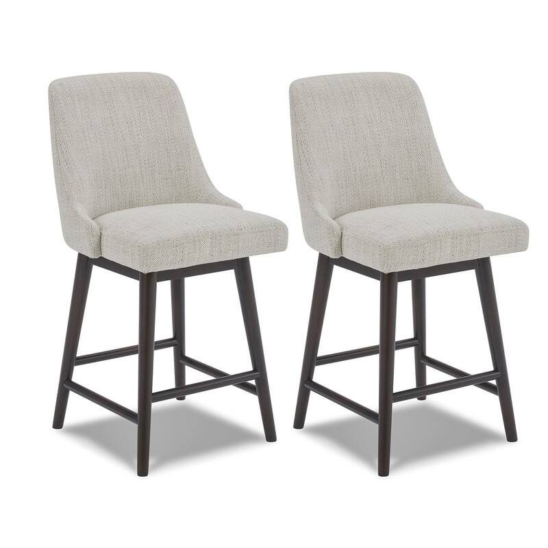 Spruce & Spring Hazel Upholstered Counter Height Swivel Barstool with Back - Set of 2 - Ivory White-Fabric