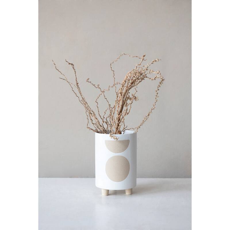 Decorative Stoneware Footed Planter with Circle Design