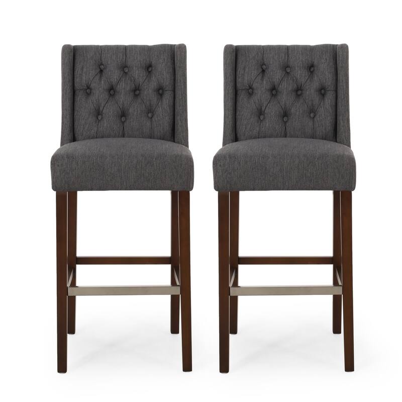 30" Modern Set of 2 Bar Stools with Button-Tufted Backrests Seats, Metal Legs, for Bar Dining Room and Living Room