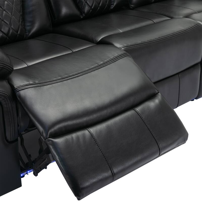 Home Theater Seating Manual Recliner Chair with Center Console and LED Light Strip for Living Room, Black