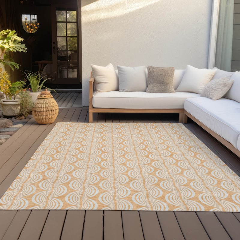 Machine Washable Indoor/ Outdoor Wavy Modern Chantille Rug