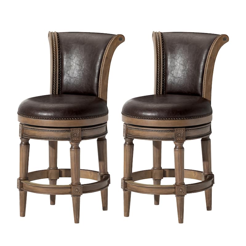 Maven Lane 26" Pullman Swivel Counter Height Kitchen Stool - Set of 2 - Walnut Vegan Leather.