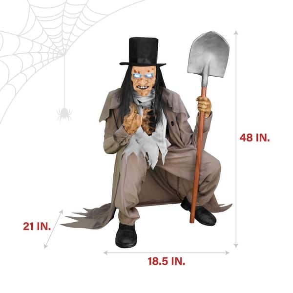 Haunted Hill Farm Creepslie the Crouching Grave Digger by Tekky, Premium Talking Halloween Animatronic, Plug-In or Battery