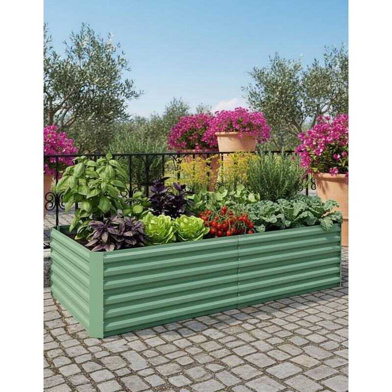 2 PCS Square Galvanized Raised Garden Beds,Rust-Resistant - Green - 6x3x2 ft