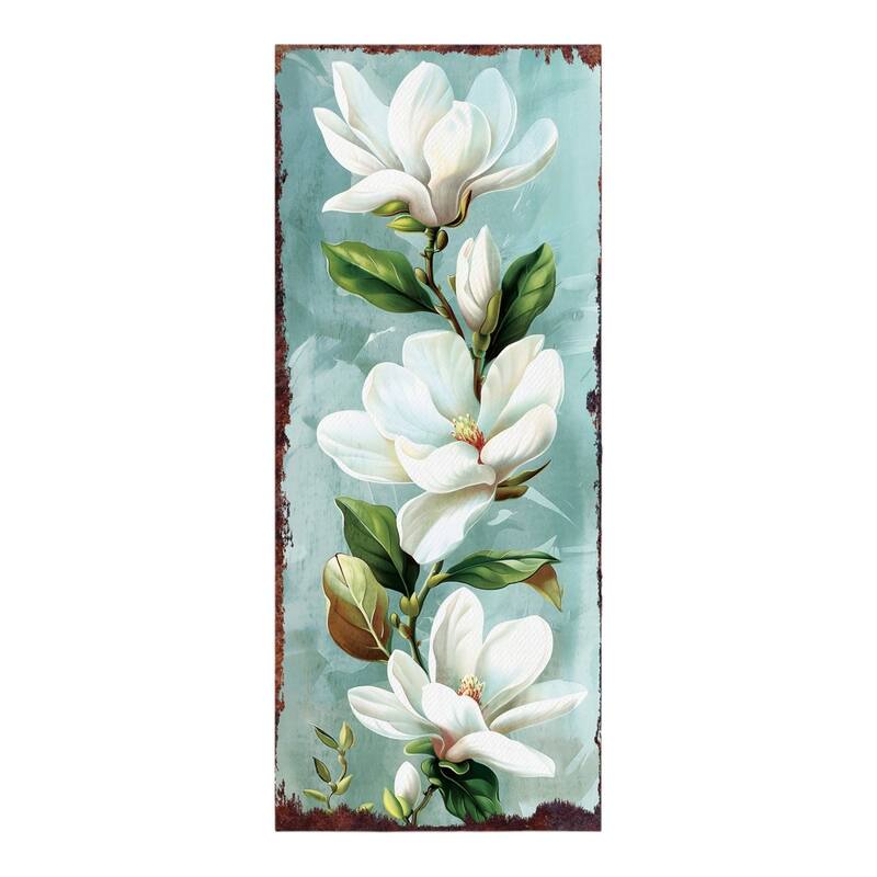 HomeRoots 36" Blue Green And White Solid Wood Magnolia Porch Sign
