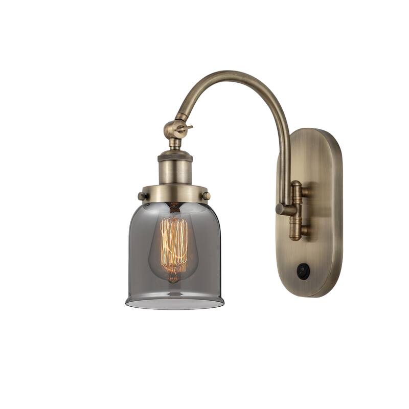 Innovations Lighting Franklin Restoration Bell - 1 Light 5" Sconce - Arm Swivels Side To Side - Antique Brass/Light Smoke