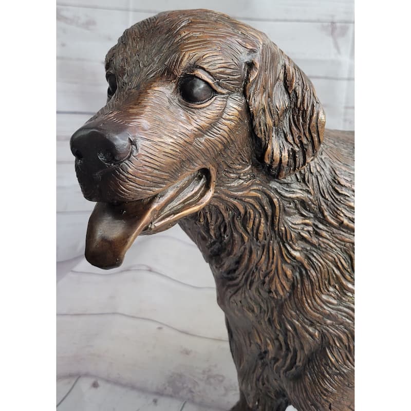 Golden Retriever Puppy Dog Bronze Metal Life Size Statue Sculpture 26 Inches X 17 Inches
