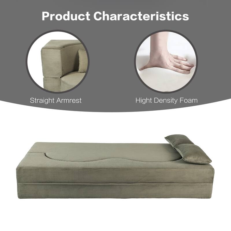 2-in-1 Foldable Sofa Bed, Convertible Sleeper Sofa Couch, Upholstered Cloud Couch Loveseat Recliner Sofa with 2 Pillows
