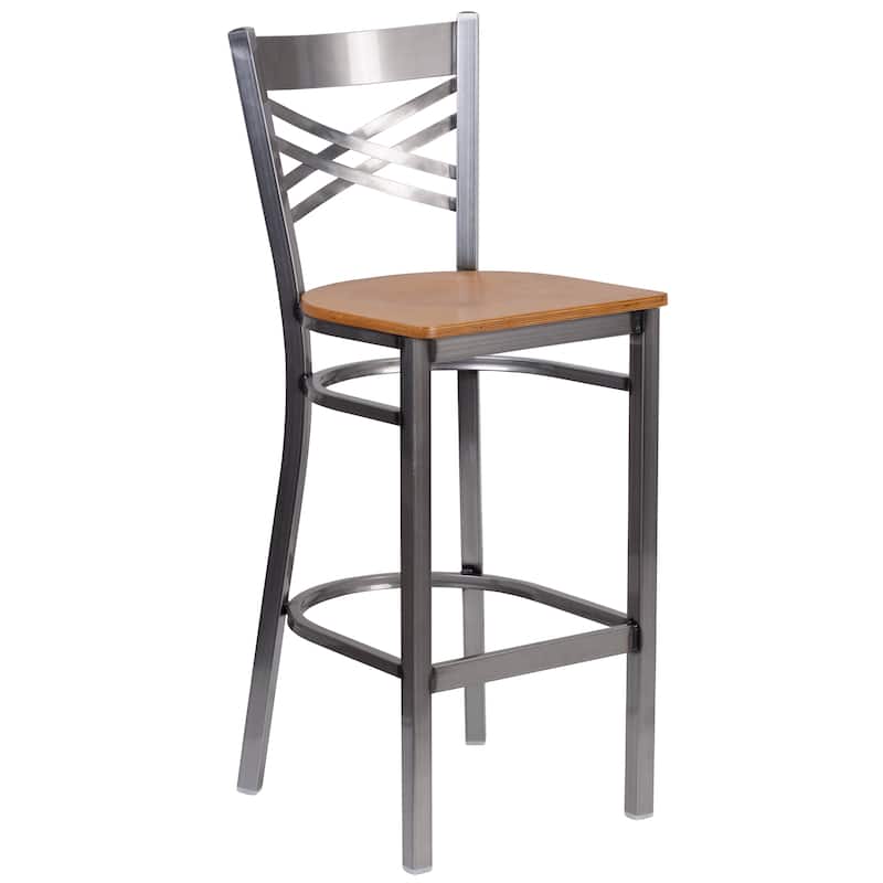 2 Pack Clear Coated ''X'' Back Metal Restaurant Barstool - 17"W x 18"D x 42.25"H