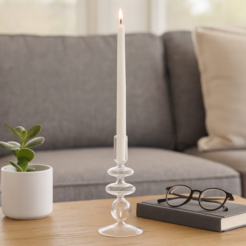 Sculptural Glass Candle Holder with Rounded Accent Base - Modern Tabletop Candle Holder for Any Room