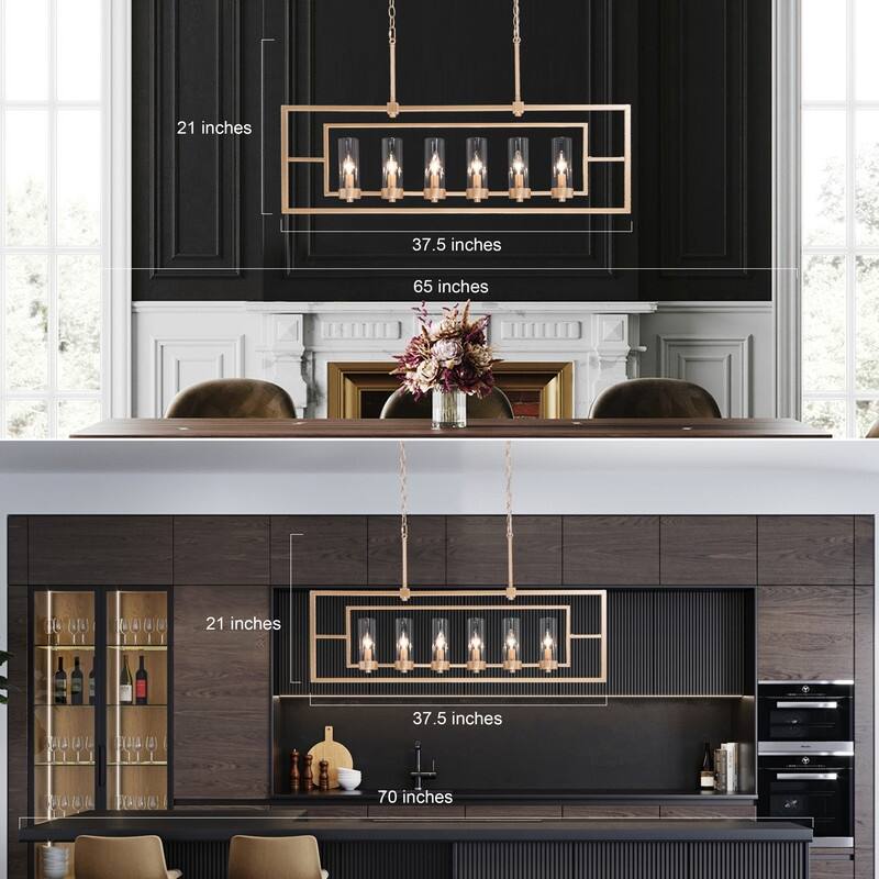 Velus 37.5 inches Large 6-light Modern Linear Kitchen Chandelier Rectangle Ceiling Lights for Dining Room - L37"*W5"*H21"