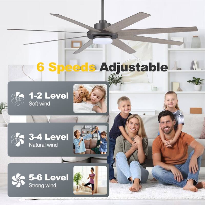 60 in. Indoor 8 Wood Blades Ceiling Fan with LED light and remote