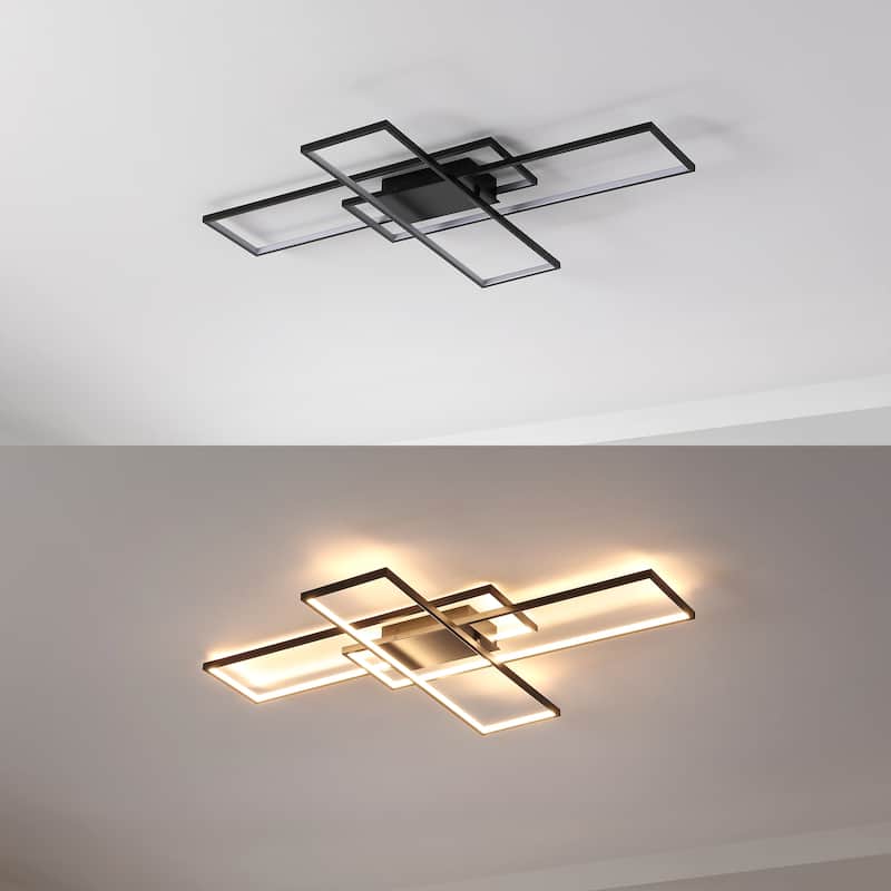 Fuochi 39" Contemporary Minimalist Metal Adjustable Dimmable Geometric Integrated LED Flush Mount, by JONATHAN Y