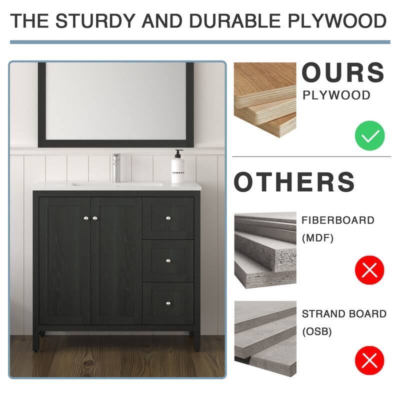 36" Bathroom Vanity Modern Bathroom Cabinet with Basin Top