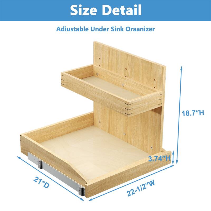 22.5-in W x 18.55-in H x 20.98-in D 2-Tier Cabinet Wood Pull-out Under-sink Organizer